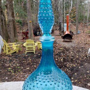 MASSIVE Vintage Murano Italy Glass Decanter Genie Bottle in Aqua Blue